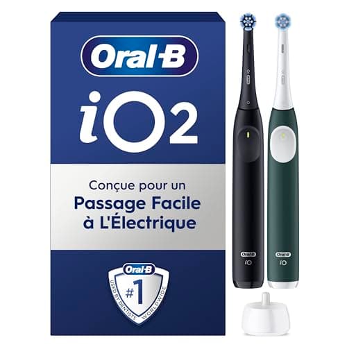 Oral-B iO Series 2 - Cepillo de dientes eléctrico, 2 unidades, 2 cabezales de cepillo, 3 modos de cepillado para el cuidado dental, tecnología magnética, diseñado por marrón, negro nocturno/verde