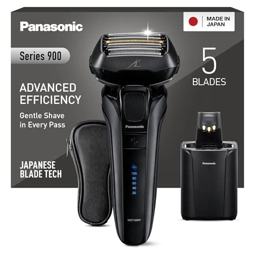 Panasonic Series 900 ES-LV9U 5-Lama Rasoio Elettrico Per Gli Uomini Con Pulizia Automatica, Sensore Di Barba Reattivo E Supporto Di Ricarica, Bagnato E Asciutto Rasoio Cordless