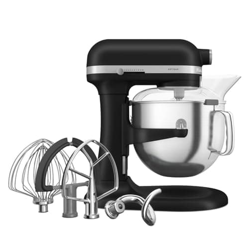 KitchenAid Robot de Cocina - Artisan - Batidora amasadora multifunción con bol elevable de Acero Inoxidable 6,6 L - Batidora de repostería con 5 accesorios - Negro mate