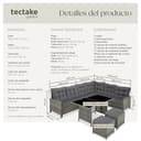 tectake® Conjunto Jardín de Ratán Mesa y Cojines, Conjunto Terraza Resistente a la Intemperie y Combinable, Muebles Jardín Exterior 5 Piezas, Sofá de Esquina, 2 Taburetes y 1 Mesa - Gris Jaspeado/Gris - 7