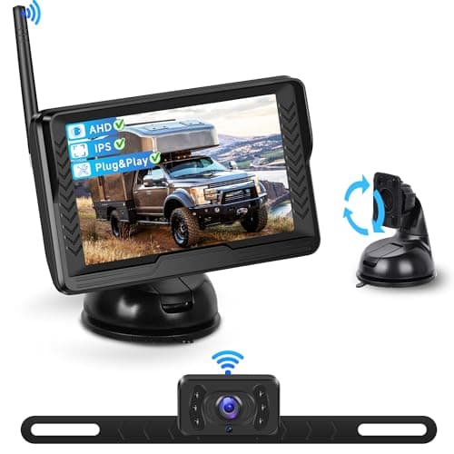 Senza Fili Digitale Telecamera di Retromarcia Kit con 5 Pollici IPS Monitor, IP69 Impermeabile, Visione Notturna, Grandangolo per Piccola Auto e Piccolo Camion, Veicoli da Lavoro, Grandi Camion, ecc.