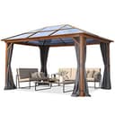 TOOLPORT Gazebo da giardino 3x4 m look quercia, tetto ca. 8mm policarbonato, 4 teli laterali color grigio - 1