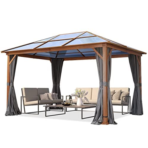 TOOLPORT Gazebo da giardino 3x4 m look quercia, tetto ca. 8mm policarbonato, 4 teli laterali color grigio