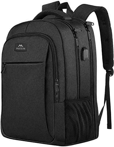 MATEIN Travel Laptop Backpack, Work Bag Lightweight Laptop Bag with USB Charging Port, Anti Theft Business Backpack, Water Resistant School Rucksack Gift for Men and Women, Fits 17.3 Inch, Black