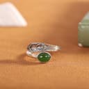 Federring, Vintage 925 Sterling Silber, grüne Jade, offene, verstellbare Ringe für Damen, Größe 6 bis 8,5 - 2