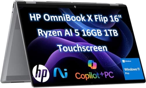 2025 HP OmniBook X Flip x360 2 in 1 Touchscreen Laptop (16 Zoll FHD+, AMD Ryzen AI 5 340 (> Intel i7-1355U), 16GB 7500 MT/s, 1TB SSD) AI Copilot+ PC für Creator, Designer, IR Webcam, Backlit, Win 1 1