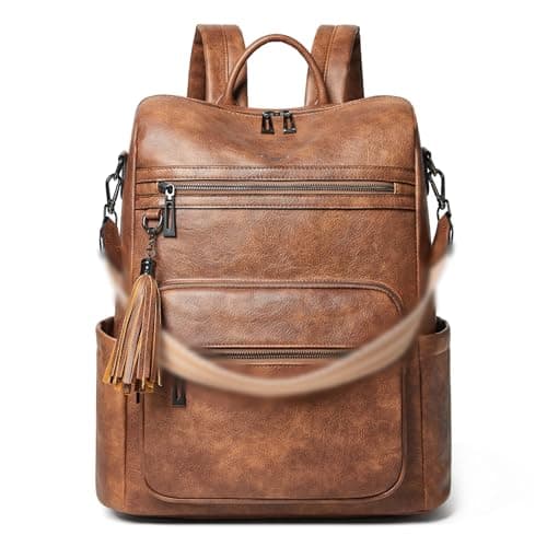 Shrrie 15,6 Zoll Laptop-Rucksack für Damen – Großer Reiserucksack aus Leder, wasserabweisend, für Freizeit, Uni, Arbeit, Handgepäck-Zweifarbiges Braun