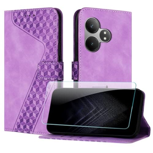 JayModCase Custodia per Oppo Realme GT Neo6 SE 5G con protezione per schermo, Custodia Pelle Sintetica Portafoglio con Magnetica a Scatto Slot per scheda Cavalletto per Realme GT Neo6 SE 5G - Viola