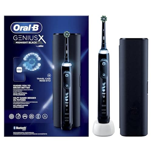 Oral-B Spazzolino Elettrico Ricaricabile Genius X Nero con Intelligenza Artificiale, 1 Testina, 1 Custodia Da Viaggio. 1 Spazzolino