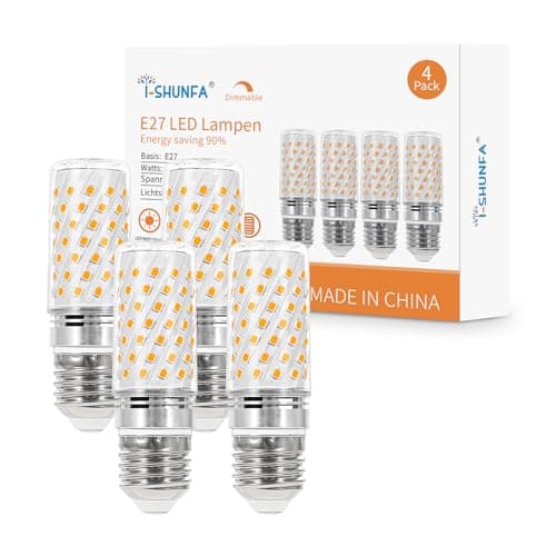 I-SHUNFA Lampada a LED da mais E27 dimmerabile da 7W, luce bianca calda da 3000 Kelvin, sostituisce la alogena da 70 watt, a risparmio energetico da 1000Lm A60 Edison, (4 pezzi).