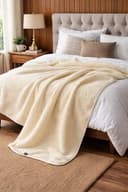 Manta de Lana de Merino, Manta 100% Lana Merino, Mantas de Cama de Lujo, Blanket, Woolmark, Muy Suave y Confortable (Cremoso, 160 x 200) - 1