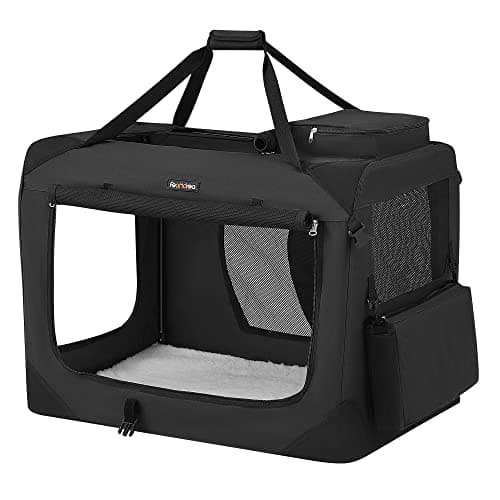 FEANDREA Trasportino per Cani, Gabbia Pieghevole per Animali Domestici, Taglia XL, Tessuto Oxford e Maglia, Traspirante, Portatile, Struttura in Metallo, con Manici e Tasche, 81 x 58 x 58 cm, Nero PDC80H