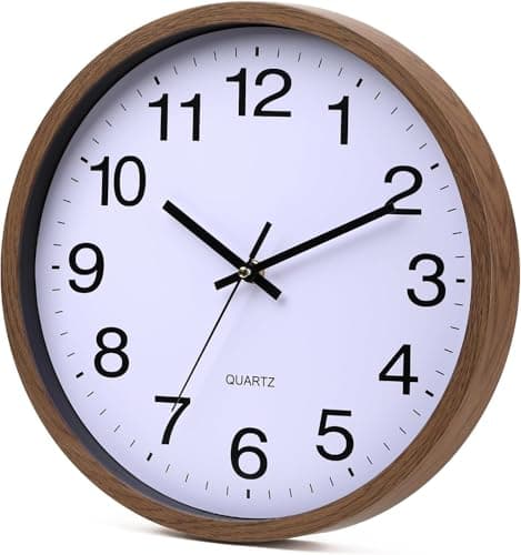 EMITDOOG Orologio da parete 30,5 cm, cornice in legno con venature in vetro, senza ticchettio, al quarzo, design moderno al quarzo, decorativo, per camera da letto, cucina, ufficio, classe, marrone