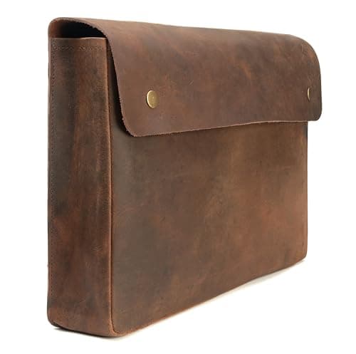WANDERINGS Carpeta de Cuero Genuino de Grano Completo con Correa Extraíble - Organizador de Documentos Folio Hecho a Mano - Portadocumentos de Cuero - Compatible con Tabletas y Portátiles de 15", 14