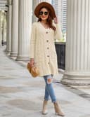 Aottori Cárdigan Mujer Punto Largo Manga Larga Suéter Chaqueta Botones Bolsillos Suéter Chaqueta Casual Elegante Abrigo Frente Abierto Otoño Invierno Albaricoque M - 4