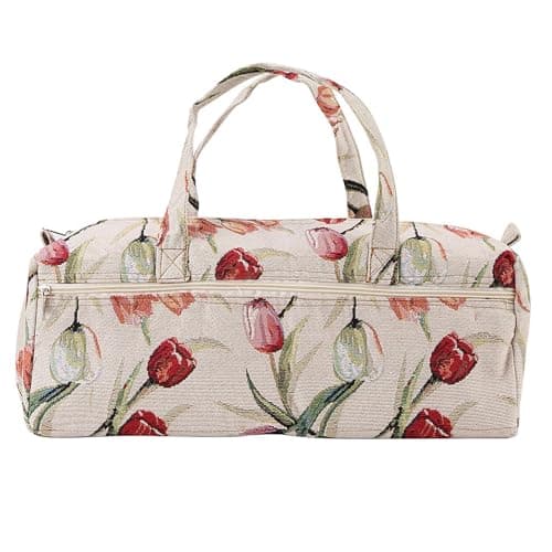 Gegong Borsa portaoggetti fatta a mano per ferri da maglia, in tessuto jacquard con fiori viola, rosa, per trucco, scrivania, viaggi, camera da letto, soggiorno (rosa jacquard)