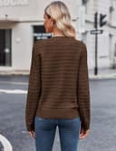 Zeagoo Cárdigan de punto para mujer, manga larga, cuello redondo, botones, chaqueta de punto frontal abierta, suéter elegante para mujer, A-marrón., M - 3