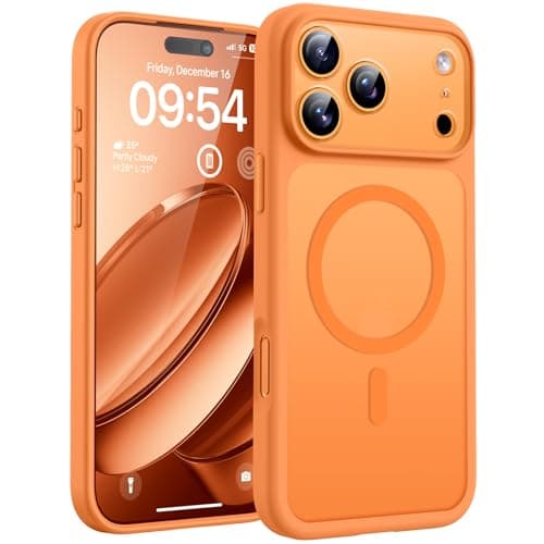 TOCOL Funda para iPhone 17 Pro MAX, Protección Lente Cámara, Anillo Magnético Integrado, Compatible con Magsafe, Protección contra Caídas, Translúcida Mate Trasera, Naranja