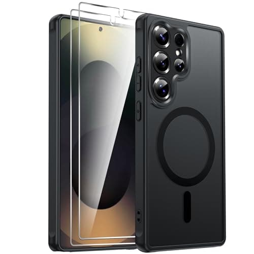 LeYi Funda Magnética para Samsung Galaxy S25 Ultra [NO S25] y Protector de Cámara, Compatible con MagSafe Movil Carcasa Antigolpes Antihuellas, 2 PCs Cristal Templado, Negro