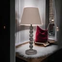 AcaciaHome Modern Tall Wooden Washed Table Lamp - Traditional Shabby Chic Design with Taupe Linen Shade, Wood Effect Finish for Living Rooms, Bedrooms, or Hallways Decor (42cm Dark Grey with Shade) - 4