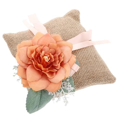 Luxshiny Cuscino Portafedi in Lino Naturale Set da 1 Pezzo Colore Arancione Rustico Decorazione Matrimonio Fatta a Mano per Cerimonia e Anniversari