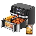 Freidora Aire 12 Litros | Freidora de Aire XXL Flexible Ajuste 1 Zona o 2 Zona, 2600W Doble Resistencia Control Independiente con Ventana y Luz, Air Fryer Grande 8-en-1 Controles táctiles Rezeptbuch - 1