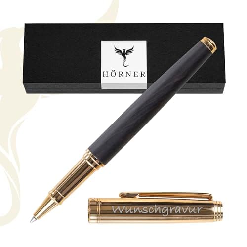 Hörner Legno Ebenholz-Tintenroller I Edle Geschenk-Box I Schreibfarbe Blau I Strichstärke M 0,7 mm I Hochwertiges Etui I Moderner Grip I Business Rollerball I Linkshänder & Rechtshänder