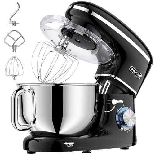 CHeflee Batidora Amasadora Profesional,2000W Amasadora Pan Repostería,6.2 L Bajo Ruido Robot de Cocina Multifunción,Gancho para Masa,Batidor Plano,Protección para Salpicaduras 6 Velocidades Batidora