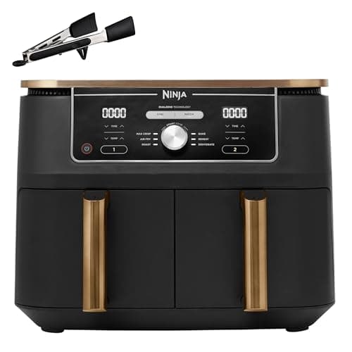 Ninja Foodi Max Dual Zone Friggitrice ad Aria, 2 Cestelli Antiaderenti, 9.5L, 6 in 1, Massima Croccantezza, Senza Olio, Cottura Arrosto, al Forno, Essicazione, 8 Porzioni, Rame/Nero, AF400EUCP