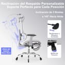 LarkLeaves Silla de Oficina Ergonómica con Reposapiés y Almohadilla Cervical - Respaldo Ajustable 5 Niveles, Soporte Lumbar 2D, Ruedas de Goma Silenciosas, Malla Transpirable para Oficina, Gris - 8