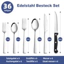 Besteck Set 6 Personen, Bastwe 36 teiliges Edelstahl Besteckset mit Steakmesser, Hochwertiges Messer Gabel Löffel für Familie/Party/Hotel, Hochglanzpoliert & Spülmaschinenfest - 2