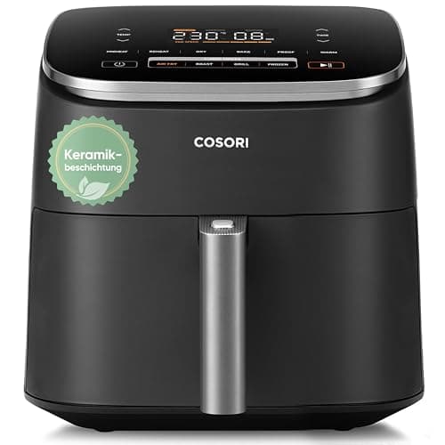 Cosori Turboblaze Airfryer, Hot Air Fryer with Ceramic Coating, 9-in-1 Air Fryer XXL 6L, Quiet DC Motor with 5 Speed Levels, Baking, Fermentation, Dehydration, Freezing, 87 Recipes