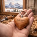 Rienco | Portachiavi personalizzato cuore in legno, bombato, incisione su entrambi i lati, 5x5x0,8 cm, ciliegio | Artigianato italiano, portachiavi cuore legno personalizzato - 8