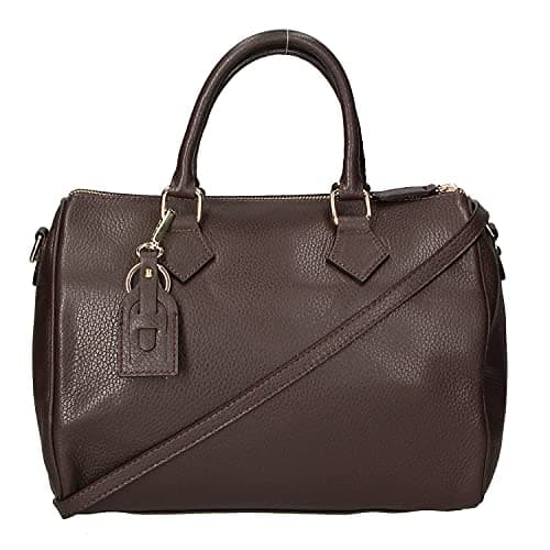 Chicca Borse Borsa donna bauletto a mano 30x23x18cm vera pelle dollaro artigianale - Marrone Scuro