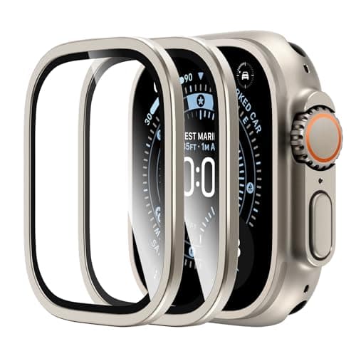 LϟK 2 Stück für Apple Watch Ultra 3/2/1 Displayschutzfolie 49mm - 9H gehärtetes Glas + Titanlegierung Rahmen [Bleiben Sie Original+Blasenfrei] Wasserdichte HD Glasfolie für iWatch Ultra 49mm