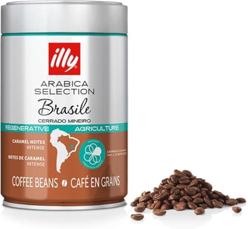 illy, Caffè in Grani Arabica Selection Brasile Cerrado Mineiro, 100% Arabica con Note di Caramello e Frutta Secca, Gusto Intenso, 1 Barattolo da 250g