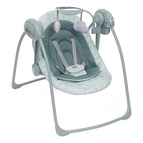 Chicco Swing&Play Altalena Elettrica Neonato 0 Mesi+ (Fino a 9 Kg), 5 Velocità Dondolio, Melodie Rilassanti, Pieghevole, Compatta e Salvaspazio, Schienale 2 Posizioni, 0 Mesi