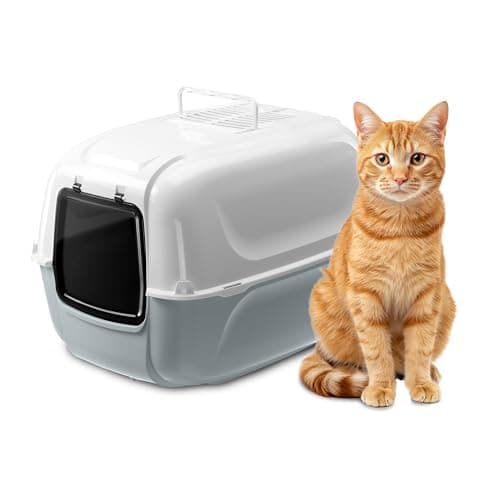 Ferplast Lettiera Gatto XXL Grande, con Paletta Inclusa, 2 Filtri Antiodore Carbonio Attivo Inclusi, Maniglia Trasporto, Grigio, L 67 × W 49 × H 47 cm