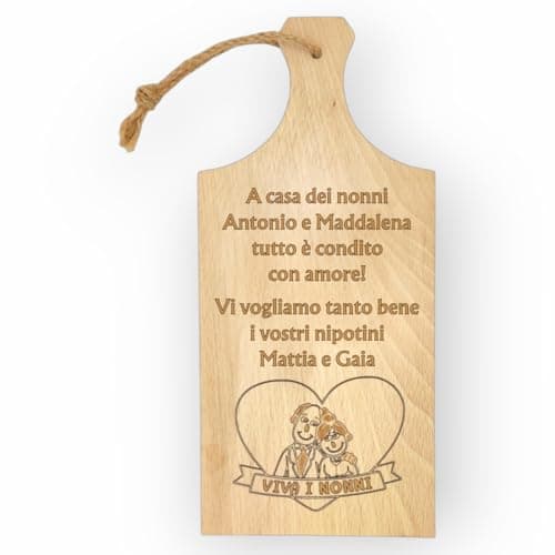 NM Idee Regalo Personalizzato per la Festa dei Nonni o Pensierino di Natale – Tagliere Artigianale in Legno di Faggio 30x14 cm con Incisione Laser (Per NONNI - Personalizzabile)