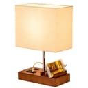 Dreamholder Tischlampe mit 3 USB A+C Anschlüssen, 3 Telefonständer, Moderne USB Nachttischlampe für Schlafzimmer, Wohnzimmer, Büro, Nachttischlampe mit Walnussholzsockel & Stoffschirm - 5