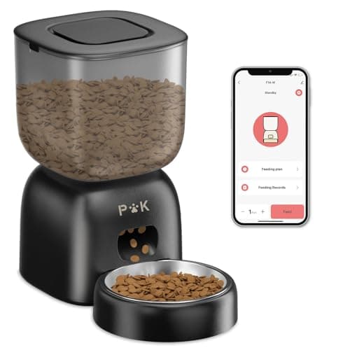 PUPPY KITTY Distributore Automatico Cibo Gatti, 2.4G WiFi Dispenser Cibo Gatti Collegare APP con 10S Registrazion, Ciotola in Acciaio Inossidabile 304, 1-10 Pasti al Giorno, 3L