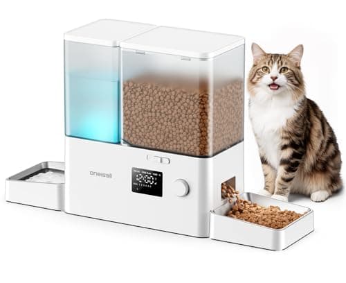 oneisall Distributore automatico per gatti e acqua, 36 tazze/8,5L, 2 in 1, per cibo pulito e acqua fresca, grande capacità, 5 l, dispenser di cibo per gatti e fontana a gravità da 3,5L per animali