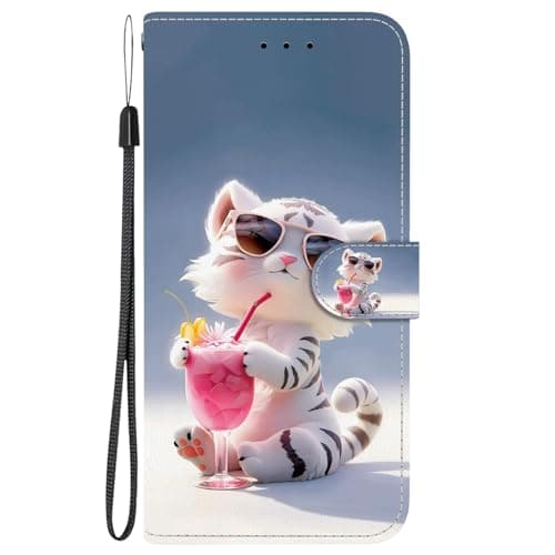 BLOTECH Glossy Surface Wallet for OPPO Realme GT Neo6 Sparkle Glitter PU Leather Cover with Soda-drinking tiger cub Pattern Cute Phone Pocket for Women Girls Phone Protective Flip Case