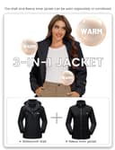 TACVASEN Outdoor Jacket 3 in 1 Women's Fleece Waterproof Ski Snowboard Coat Outdoor, Pure Black, XXL - 3