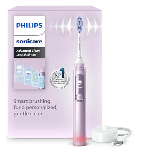 Philips Sonicare AdvancedClean Limited Edition, Cepillo de dientes eléctrico - Smart Screen, sensor de presión, recambio del cabezal de cepillado, 5 modos de cepillado y SmarTimer, rosa, HX3792/12