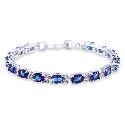 Gulicx Oro Bianco sfumato con Zirconia cubica Colore Zaffiro Blu Cristallo Braccialetto Romano Bracciale Tennis Catena a Maglia