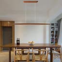 YYUTLUO LED Wood Pendant Light Dining Table Pendant Light, Brown Dimmable with Remote Control Pendant Lamp, Height Adjustable, Modern Linear Design Living Room Lamp Hanging Office Dining Room (130cm) - 9