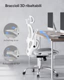 DEVAISE Sedia da Ufficio Ergonomica con Schienale Traspirante a Sezioni, Poggiatesta 3D Regolabile, Braccioli Regolabili, Supporto Lombare, Funzione Dondolo, Sedia Ergonomica per Home Office, Blanc - 5