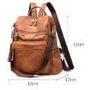Monitika Damen Rucksack Wasserdicht PU Leder Schultertaschen Modische Lässig Rucksäcke Braun - 2