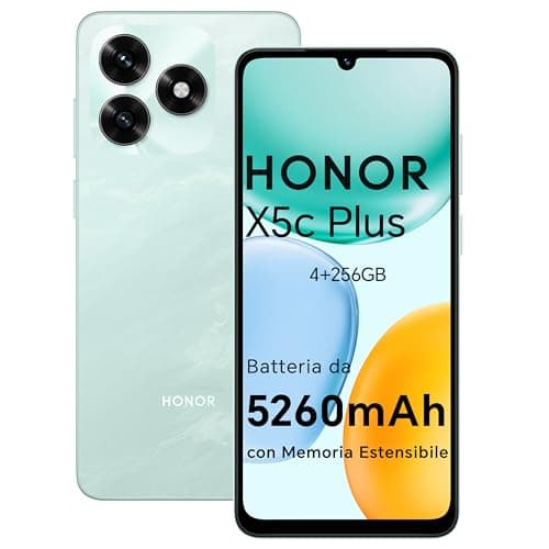 HONOR X5c Plus Smartphone, 4GB+256GB telefono con Display 6,74 pollici 90 Hz, 5260 mAh, Fotocamera 50+14MP, Octa-core cellulare impronta digitale e riconoscimento facciale, Android 15, Ocean Cyan